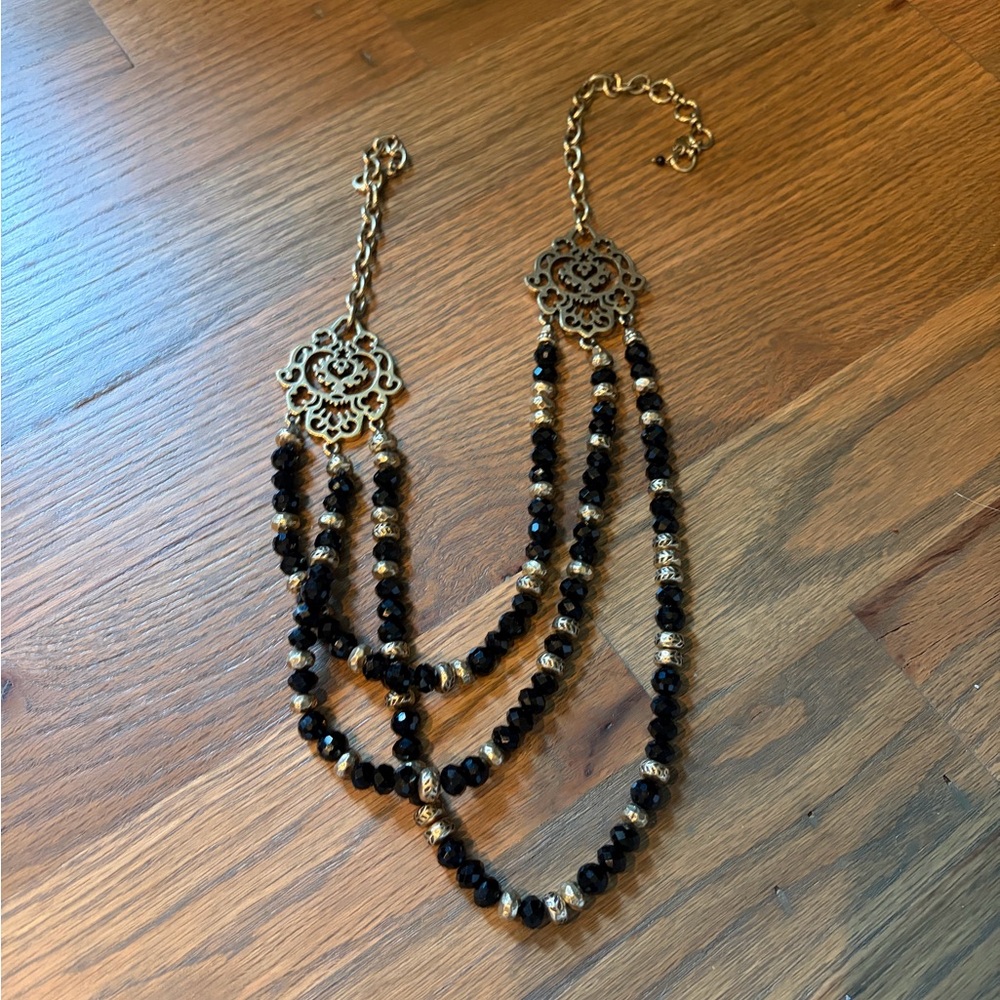 Black Vintage-Style Square Link Bracelet and black jet necklace by Lucky Brand